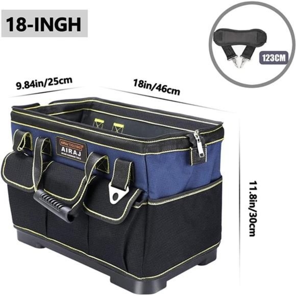 18 Inch Tool Bag, Double Waterproof Fabric Large Tool Bag w/ Soft Padded Handle - Picture 2 of 6